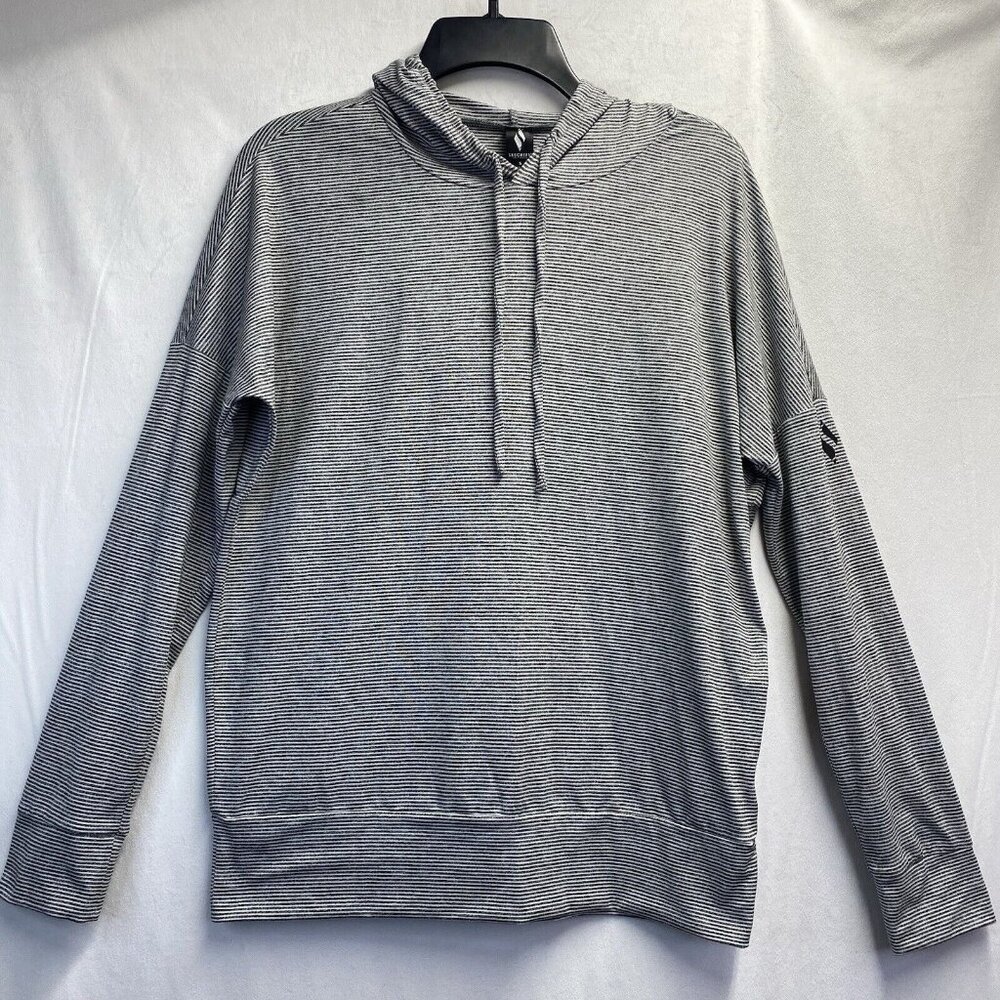 Skechers Long Sleeve Hoodie Sweatshirt Men Small Gray Stripes Banded Hem Used